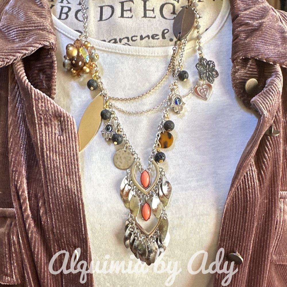 Maximalist pendants layered necklace bohemian handmade - Picture 8 of 8